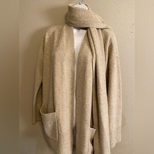 LOFT Cozy Open-Front Women's Sweater Cardigan with Scarf - Beige Medium